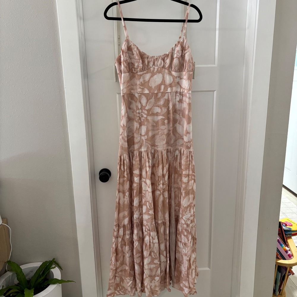 Hutch‎ Anthropologie Floral Linen Blend Maxi Dress Sleeveless Smock Drop Waist 6